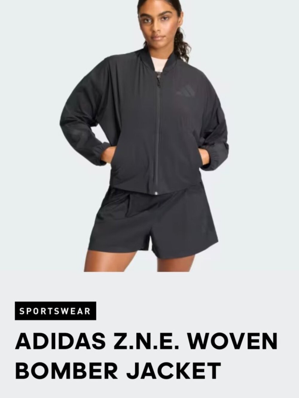 NWT Adidas Z.N.E. Woven Bomber Jacket Women's L Black Full Zip KD8505 $75
